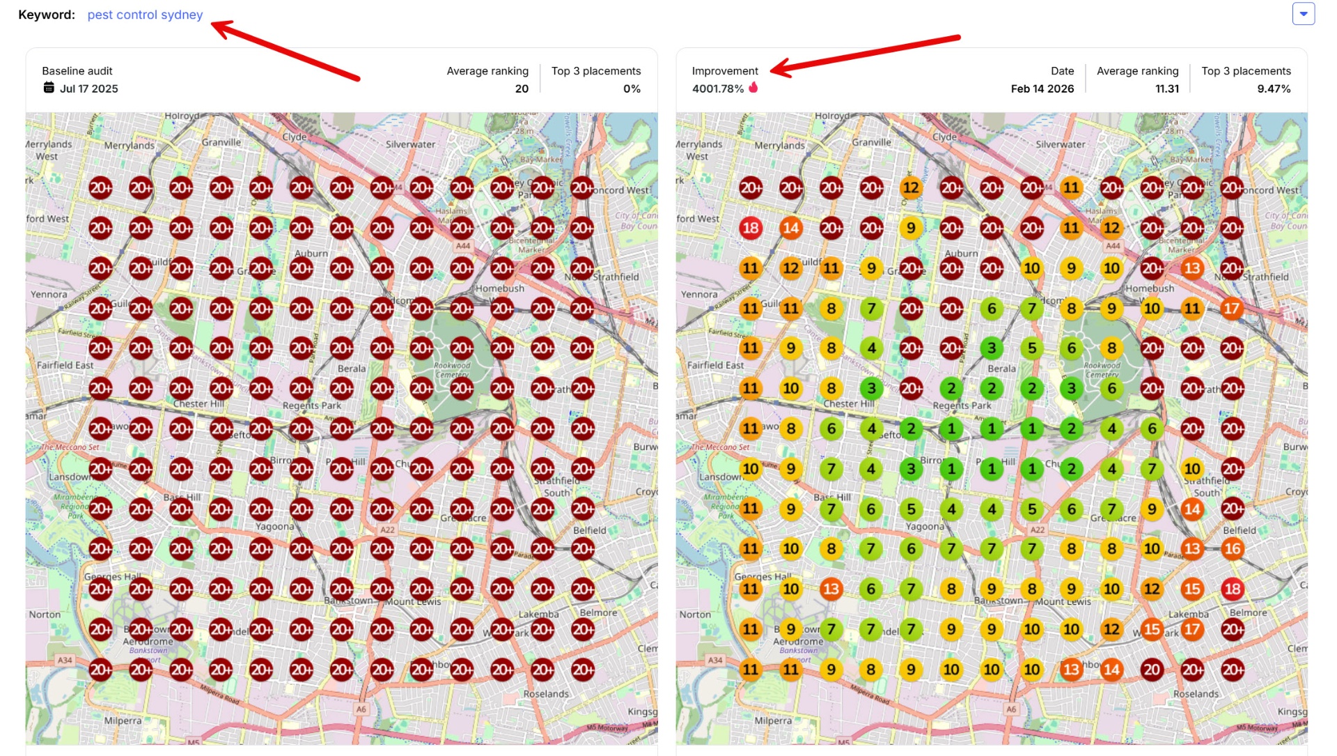 Pest control Sydney SEO ranking — 4,001% improvement